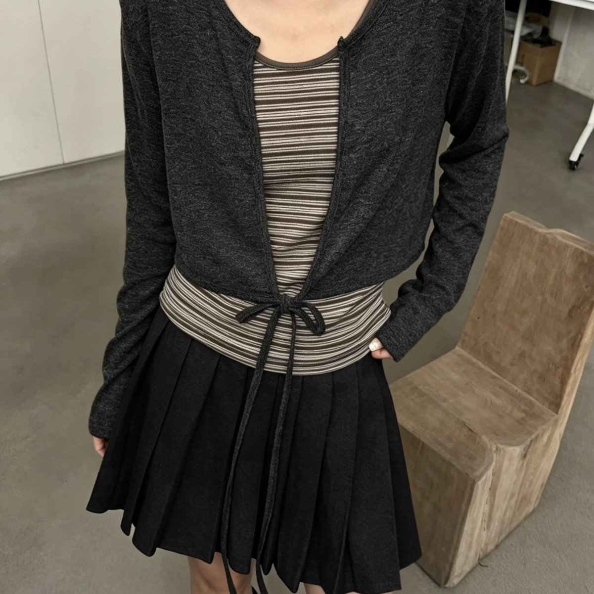 meet up studio-+显瘦高弹条纹撞色背心两件套装(只卖套装)51617