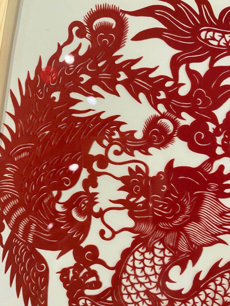 【福之也】中国特色蔚县剪纸 龙凤呈祥木框摆台 家居装饰送礼必选