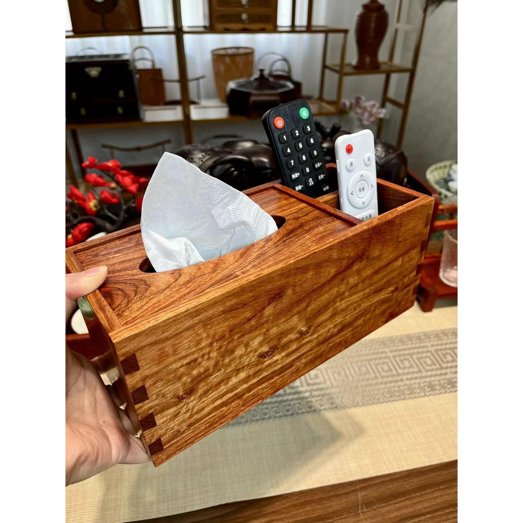 家用缅甸花梨木客厅桌面抽纸盒实木多功能纸巾盒收纳盒榫卯结构