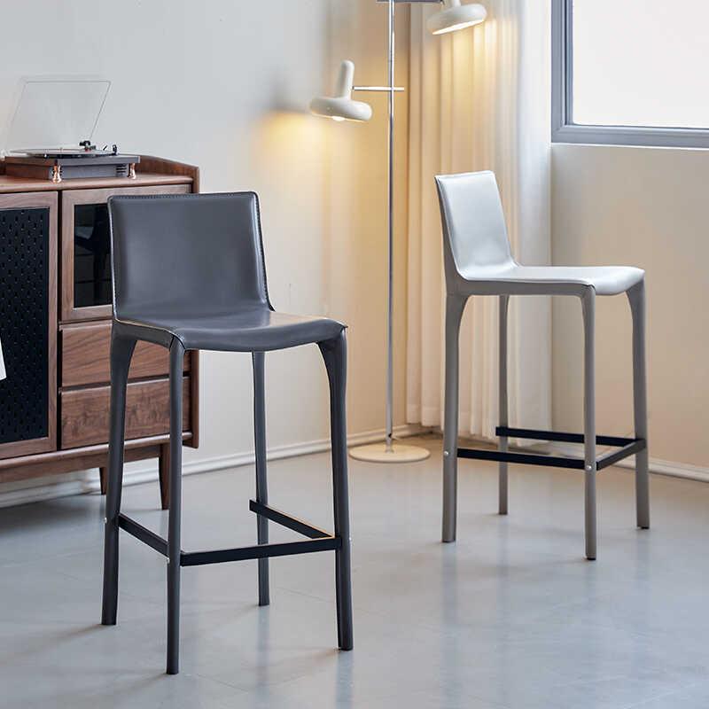 轻奢吧台椅家用高脚凳意式马鞍皮高吧椅酒吧前台靠背吧凳