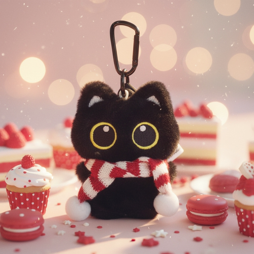 日本红白围巾大眼黑猫包挂