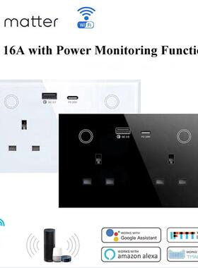 Matter  Wifi Smart Socket 147英规16A墙壁双插座带Type-C+USB