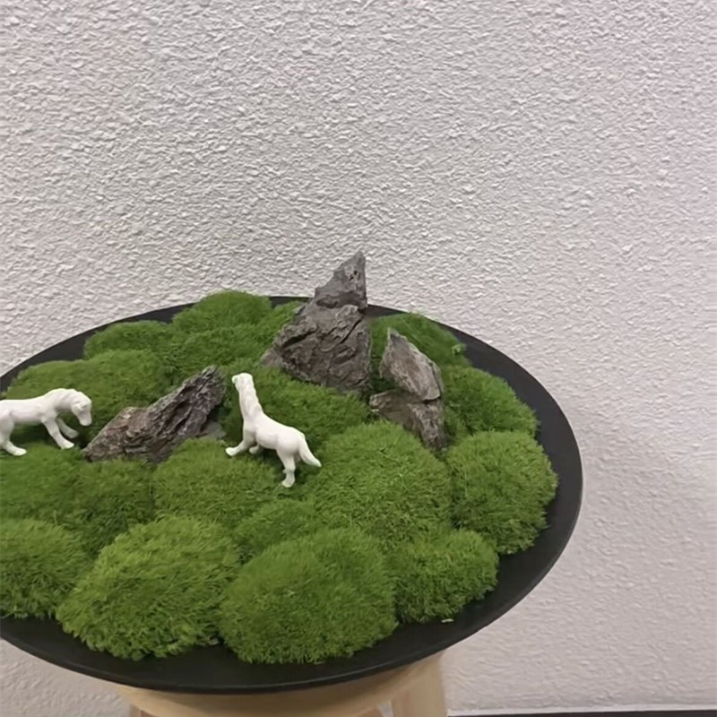 新中式轻奢永生苔藓绿色盆s景  售楼部样板房酒店餐桌转盘桌面软