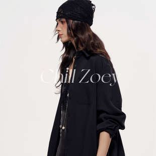 CHILLZOEY石墨飘带上衣衬衫 设计感上衣ins潮 女慵懒风宽松显瘦开衫
