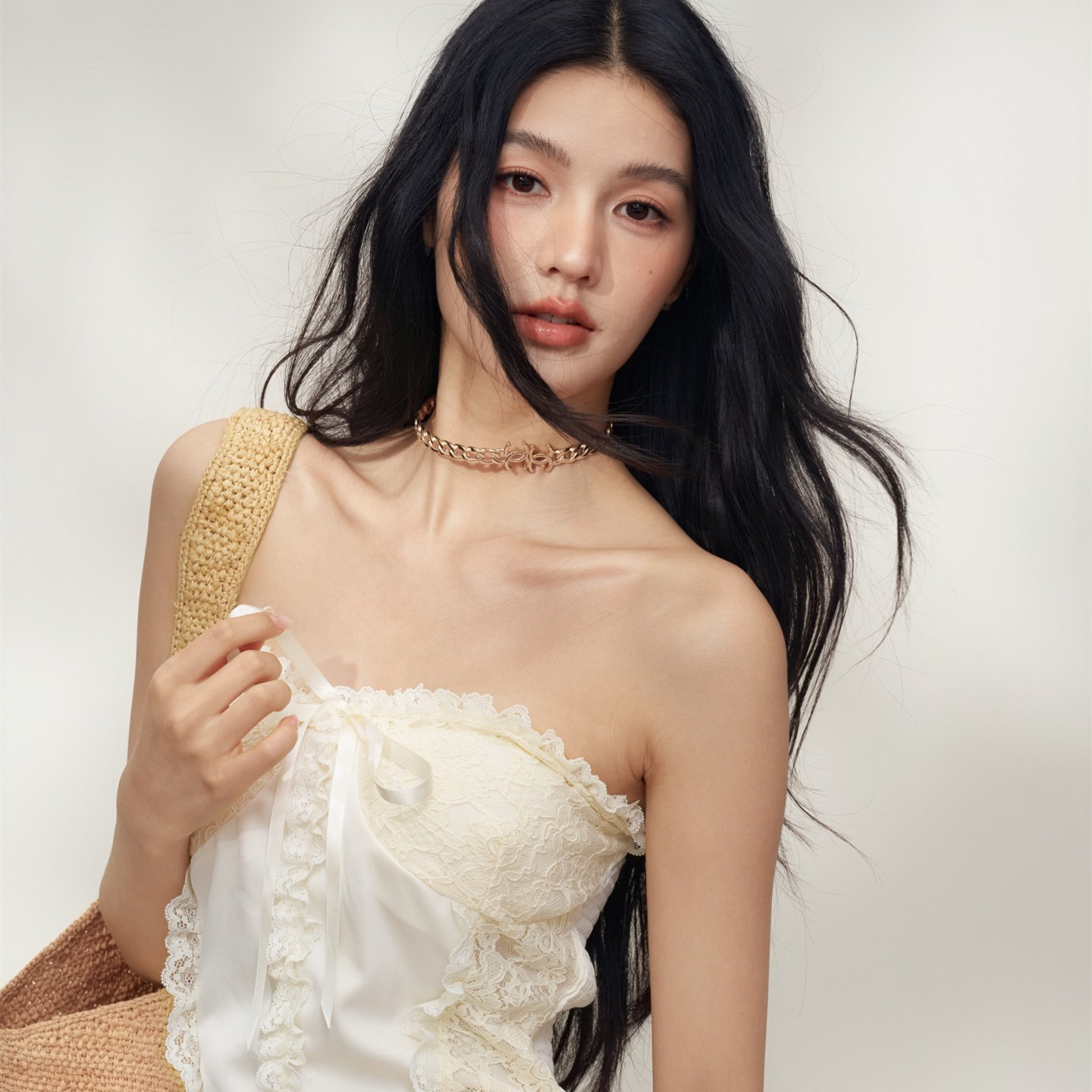 CHILL ZOEY 小野蕾丝抹胸女夏季纯欲风杏色收腰显瘦上衣2026新款