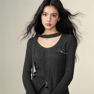 针织上衣2025春冬长袖 格雷系开叉针织上衣女修身 上衣 ZOEY CHILL