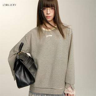 条纹针织假两件上衣女 天鹅蕾丝结针织上衣女2025新款 CHILL ZOEY