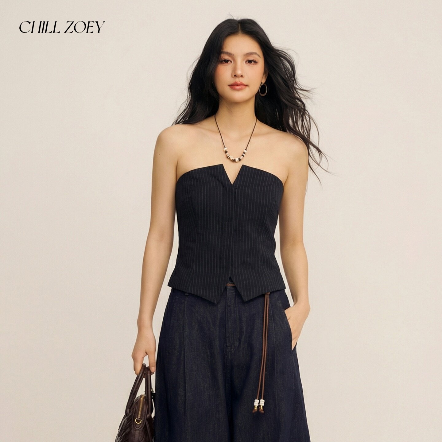 CHILL ZOEY 语迟条纹抹胸夏季新款显瘦辣妹风条纹设计感抹胸上衣