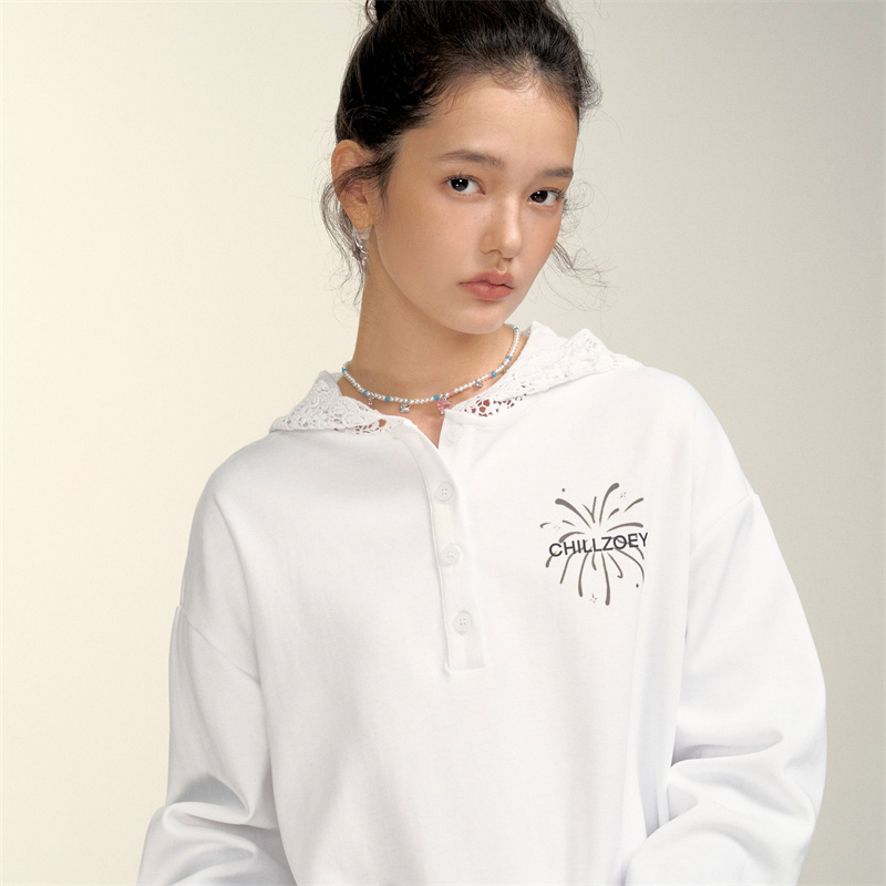 CHILLZOEY白茉莉蕾丝卫衣