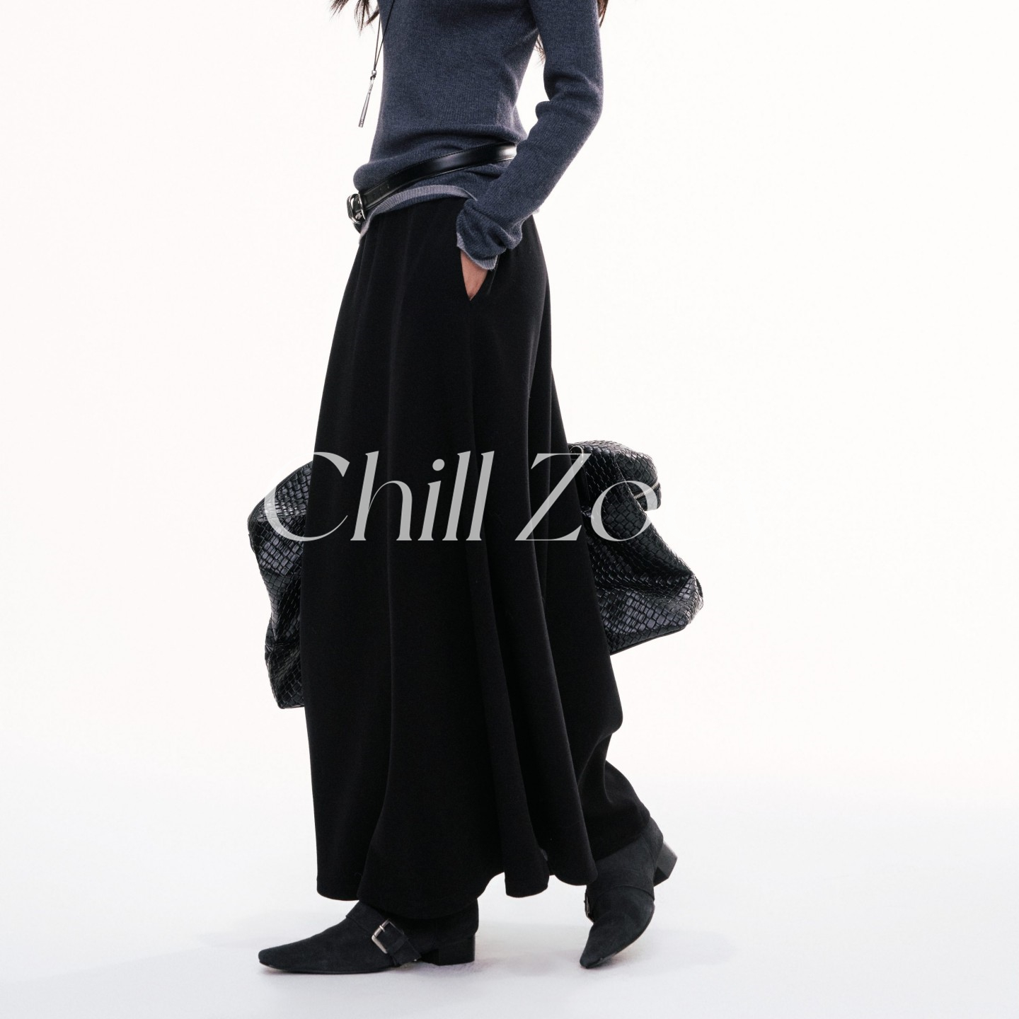 CHILL ZOEY 十一月伞裙女秋冬黑色设计感小众时尚半身裙法式半裙