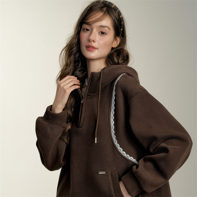 CHILL ZOEY 英伦风华蕾丝卫衣女新款2025爆款时尚洋气上衣女