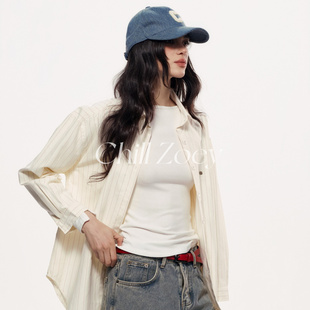 CHILL ZOEY 松风集条纹衬衫新款宽松显瘦慵懒风百搭休闲衬衣外套