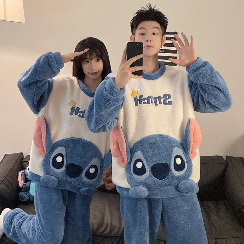 芬腾情侣睡衣秋冬季珊瑚绒加厚2睡衣/家居服套装