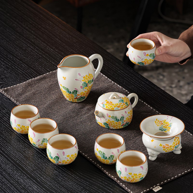 汝窑茶壶泡茶家用陶瓷茶壶茶杯功夫茶具套装送U礼轻奢喝茶礼盒