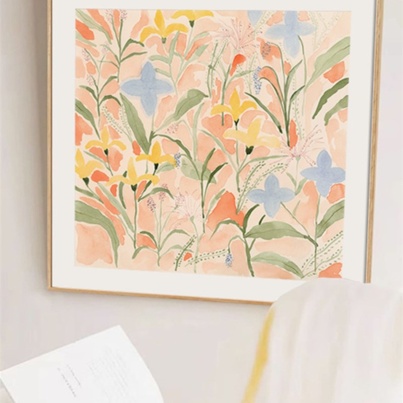 原木风北欧花卉客k厅装饰画简约植物卧室床头画奶油ins风摆台壁画图片