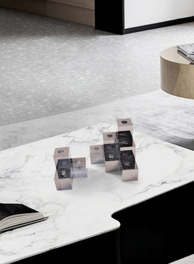 rzone 现代简约家居软装饰品方块几G何电镀银色水晶玻璃样板房摆