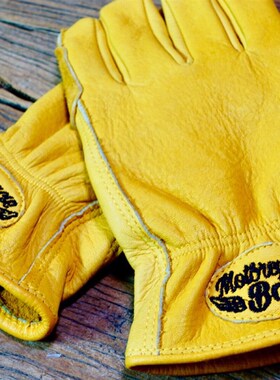 金吉拉 长江RE3 GVp300复古机车手套 头层牛皮骑行手套黄色皮手套