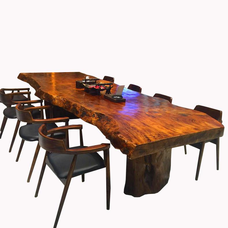 实木会议桌大板茶桌椅组合原木自然边大板桌老板桌简约Y现代泡茶