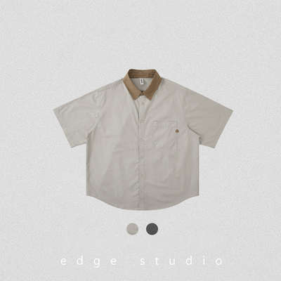 edge studio 边缘工作室撞色拼接短袖宽松美式复古小众设计衬衫男