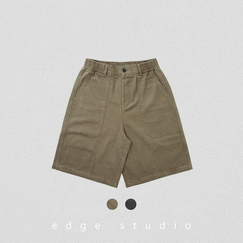 edge studio 边缘工作室 松紧腰纯棉直筒宽松工装裤五分裤短裤男
