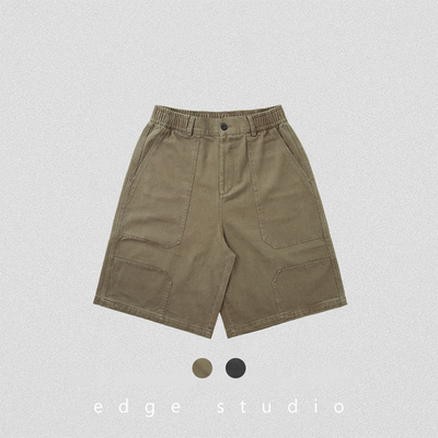 edge studio 边缘工作室 松紧腰纯棉直筒宽松工装裤五分裤短裤男