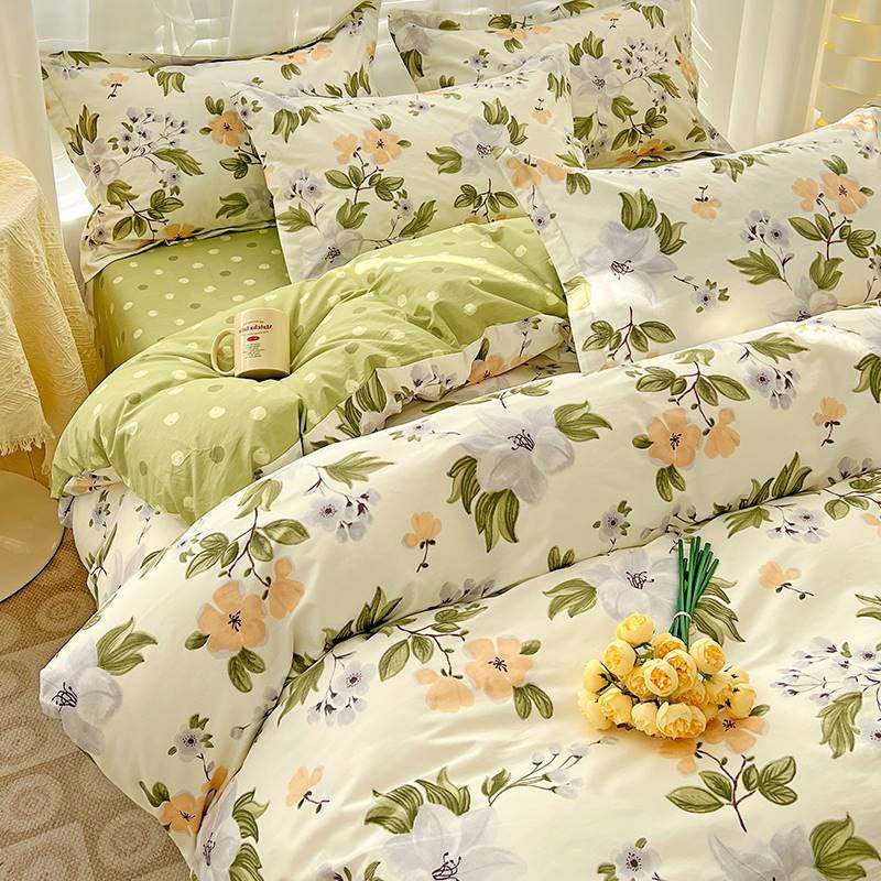 极速inas小清新纯棉四件套100全棉床单被套床笠学生宿舍床上三件