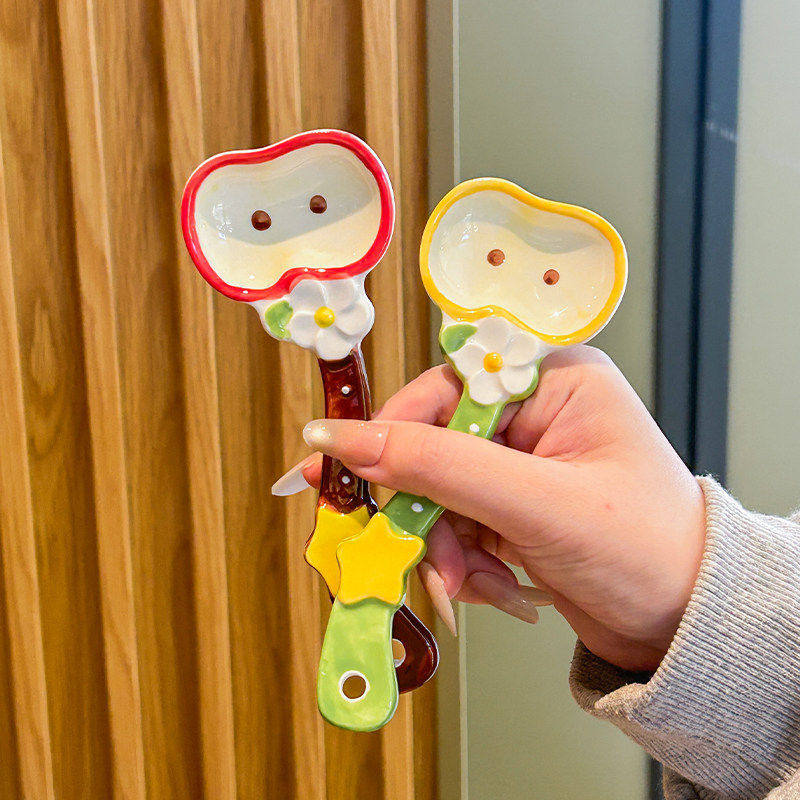 苹果陶瓷汤勺家用食品级汤匙可爱长柄喝汤调羹饭勺高颜值甜品勺子,厨房/烹饪用具,汤勺,淘宝优惠券,粉丝福利购,淘宝优惠卷