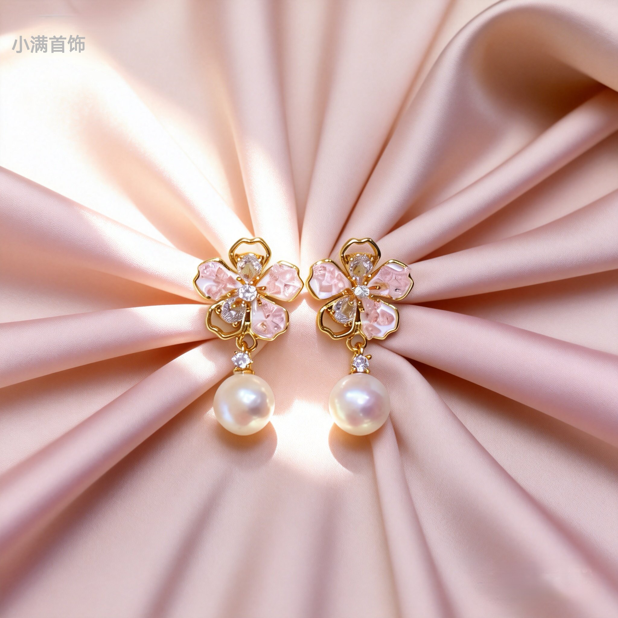 「山境凝烟」天然淡水珍珠耳环甜美百搭碎冰晶花朵耳饰S925银针