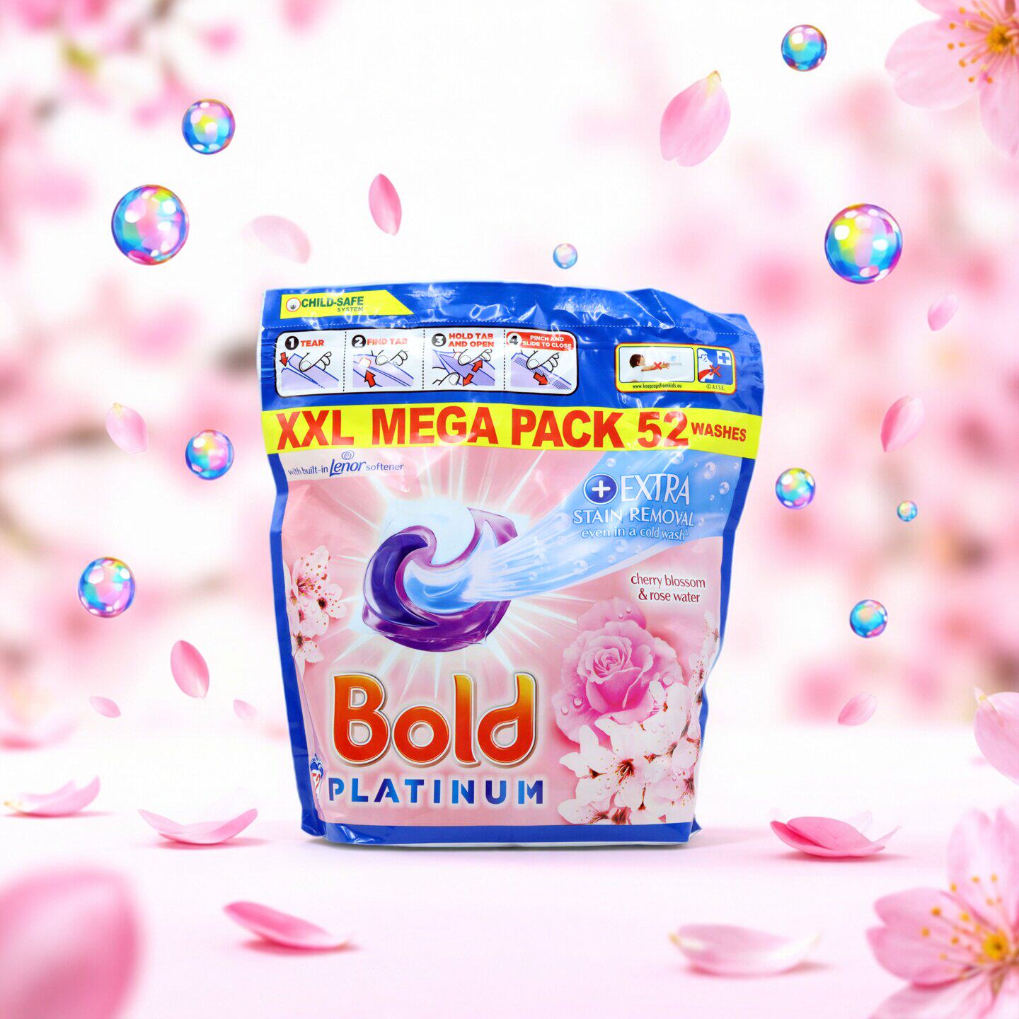 英国宝洁Bold白金版洗衣凝珠 樱花玫瑰水 冷水强效去污 留香持久