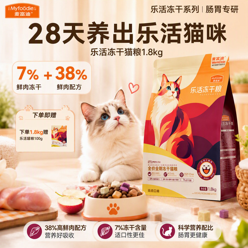 麦富迪鲜肉冻干养胃品牌猫粮通用成幼猫调理肠胃高蛋白全价主粮