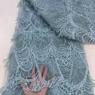 新款流苏b珠管绣花布婚纱礼服面料非洲花边服装演出服绣花布lace