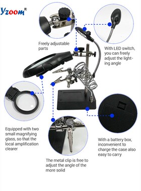 Table Third Hand Soldering LED Magnifier Lamp 2.5X W7X Magni