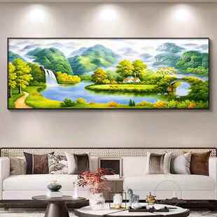 网红墙厅装画山横版大p客气公新中式饰沙发背景上挂画水靠画山办