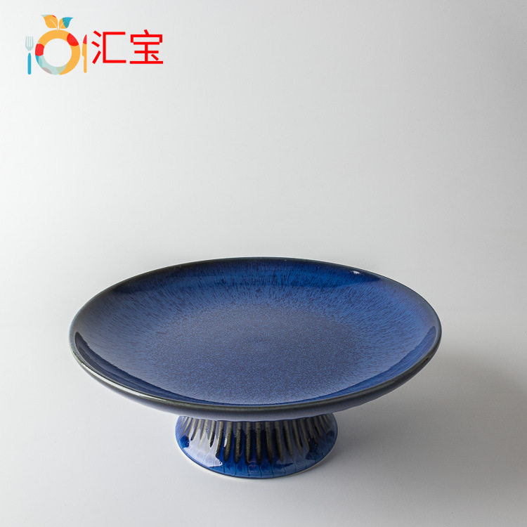 12寸圆形浅盘陶瓷盘餐厅盘子餐具餐盘客厅果盘零食蓝色盘子礼品