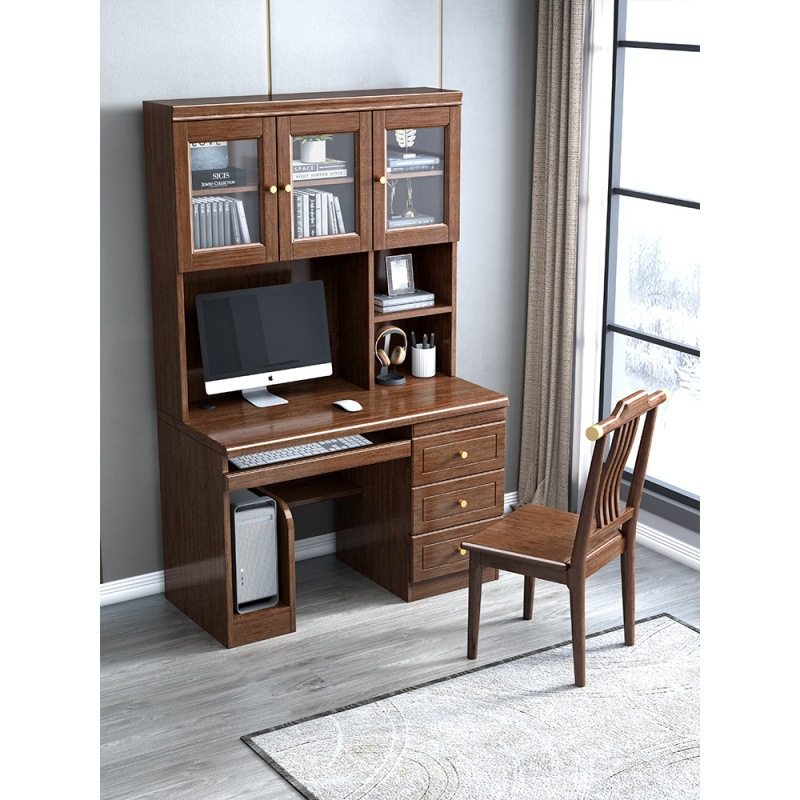 新中式实木书桌书柜一体书房胡桃木家具家用台式电脑桌书架办公桌,电子元器件市场,电线扎带/束线带,淘宝优惠券,粉丝福利购,淘宝优惠卷
