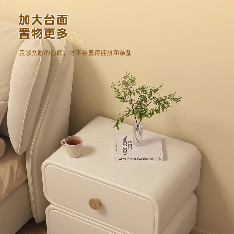 奶油风床头柜现代简约小型床边柜儿童卧室床头置物架收纳储物柜子