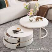 2024新款 意式 伸缩圆形岩板小茶几ins风轻奢现代简约客厅家用茶几