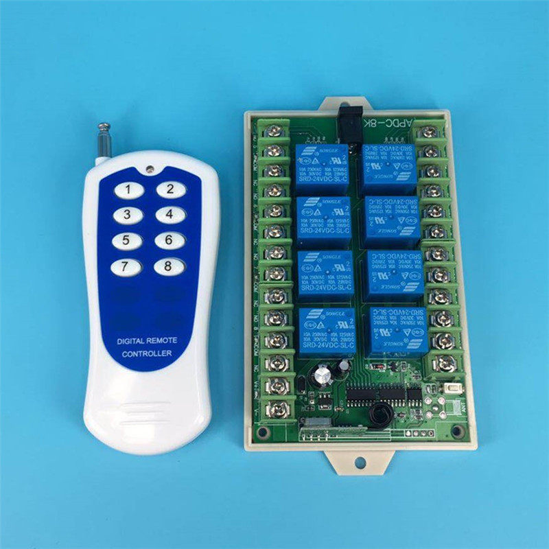 贴纸8键远距离无线遥控学习型工控八路5v12V24V灯具电机门禁开关