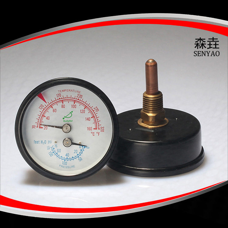 60表 监控水温农业护航WHT-12S轴向型管道温度压力表  铁壳铜感温