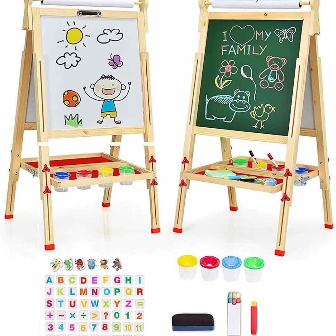 小黑板儿童专用早教写字板小学生粉笔画板可擦实木支架式双面