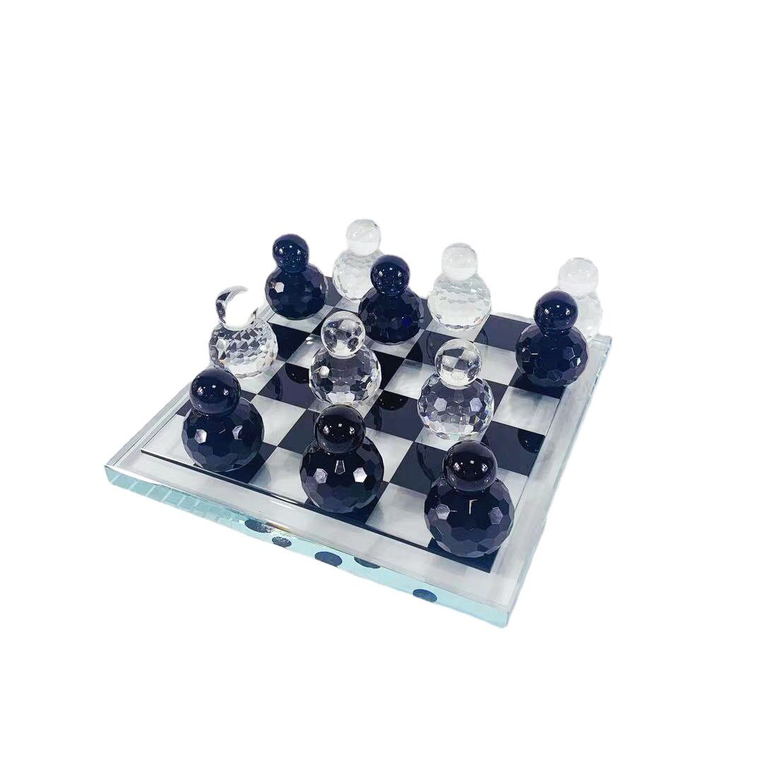 现代简约水晶玻璃棋盘软装饰品摆件客厅售楼处软装饰品
