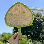 新品 夏日便携迷你挂绳蒲扇创意手B工棕叶编织小扇子少女随身携带