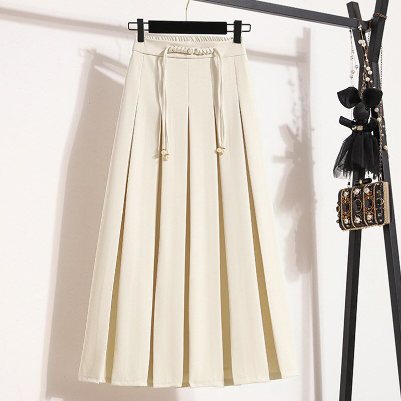 新品大码新中式国风黑色半身长裙A女春秋胖mm遮肚显瘦西装百褶半