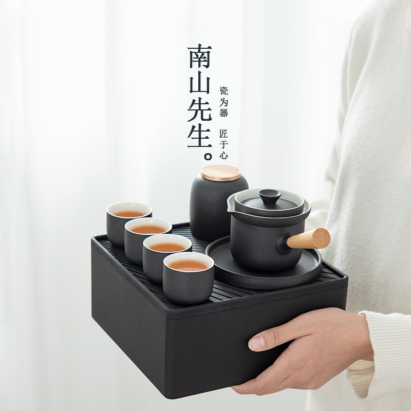 新品便携式侧把壶旅行t茶具快客杯一壶四杯车载户外便携茶具