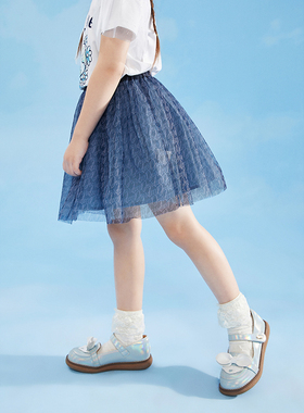极速迪迪鹿女童半身裙20s23夏季新款网纱裙a字裙儿童公主裙蓝色短