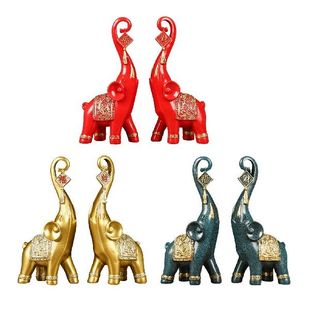 Luck Figurines Couple Statue Decorative Elephants 极速Goodc