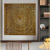 极速泰国柚木雕花l板家居客厅沙发背景墙过道装 饰泰式 玄关木雕壁