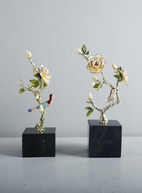 极速现代新中式金属法郎彩大w理石底座摆件样板房客厅书柜软装摆