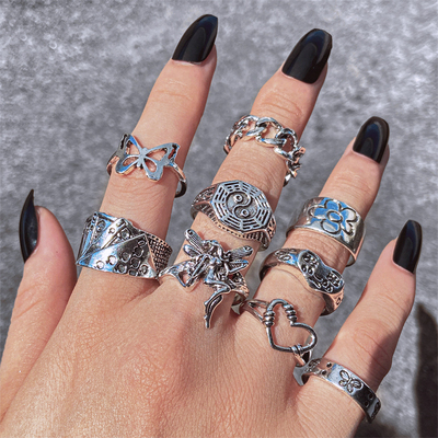 极速Punk Ring Set 9Pcs Gossip TaiCEhi Women Vintage Spades A