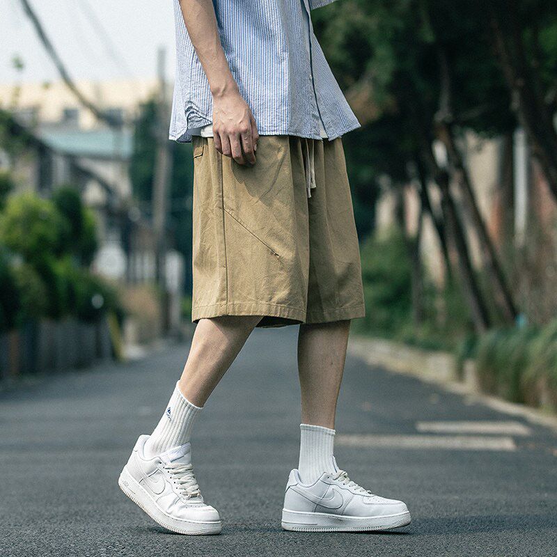 极速日系复古纯棉k抽绳运动五分裤大码松紧腰短裤男款夏季新款休